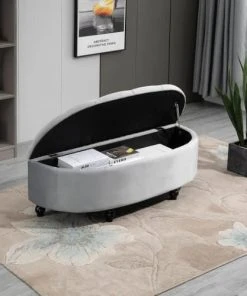 Homcom Banquettes Pouf De Rangement Coffre Classique Capitonné Demi-cercle Velours Gris 9 Homcom Banquettes Pouf De Rangement Coffre Classique Capitonné Demi-cercle Velours Gris -Magasin Méridiennes pouf de rangement coffre classique capitonne demi cercle velours gris 3