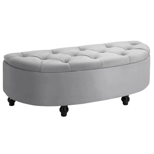 Homcom Banquettes Pouf De Rangement Coffre Classique Capitonné Demi-cercle Velours Gris 3 Homcom Banquettes Pouf De Rangement Coffre Classique Capitonné Demi-cercle Velours Gris